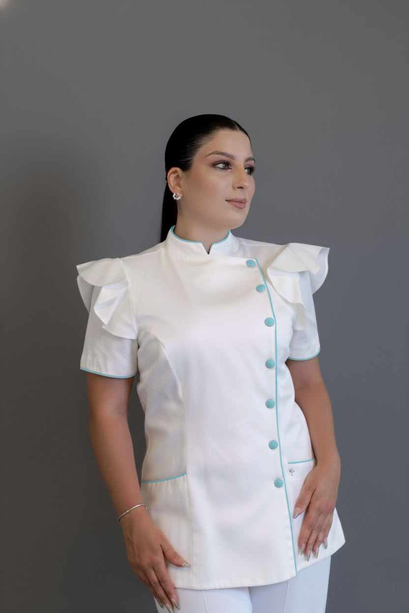 Dólmã Maysa 1 – Dólmã Feminina com Babados e Botões Contrastantes