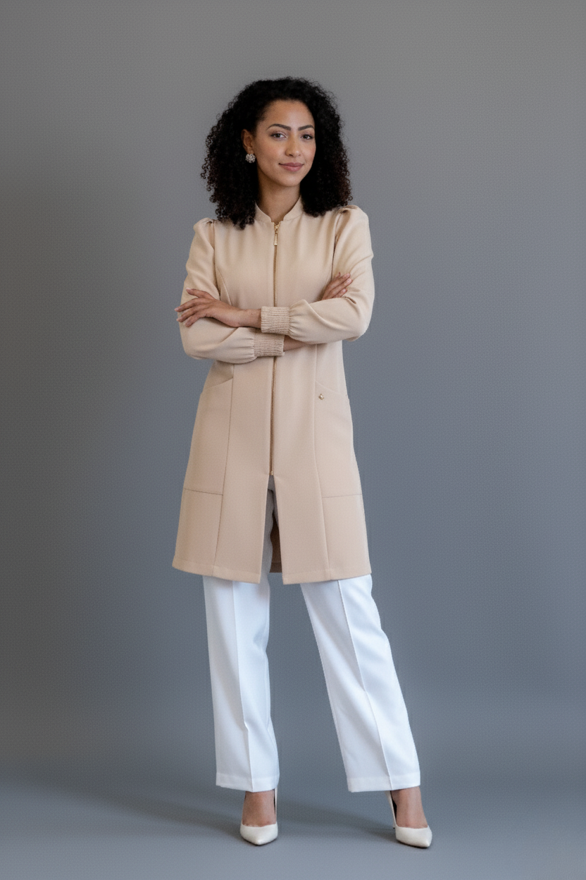 Jaleca Amora – Jaleco Feminino Moderno com Mangas Estruturadas