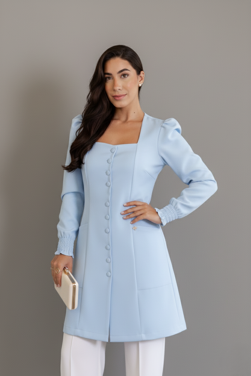 Jaleca Ana – Jaleco Feminino Elegante com Mangas Estruturadas