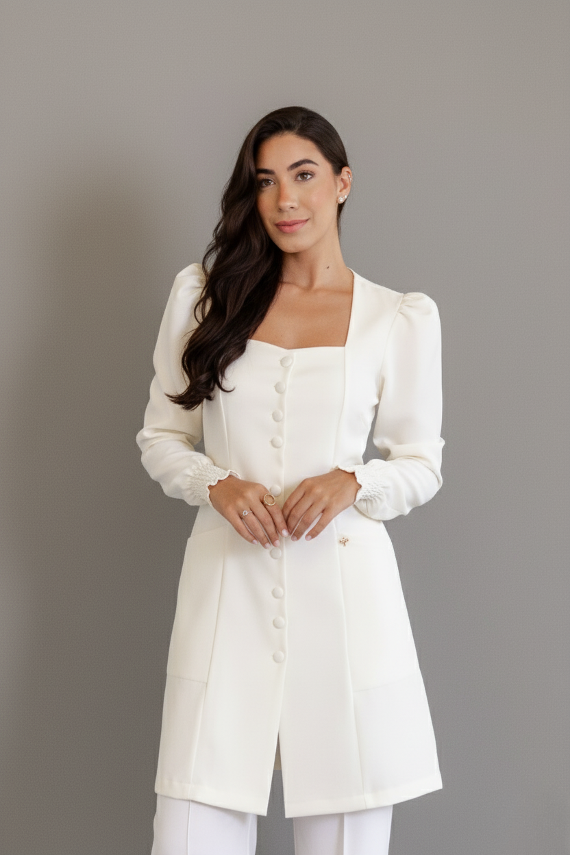 Jaleca Ana – Jaleco Feminino Elegante com Mangas Estruturadas