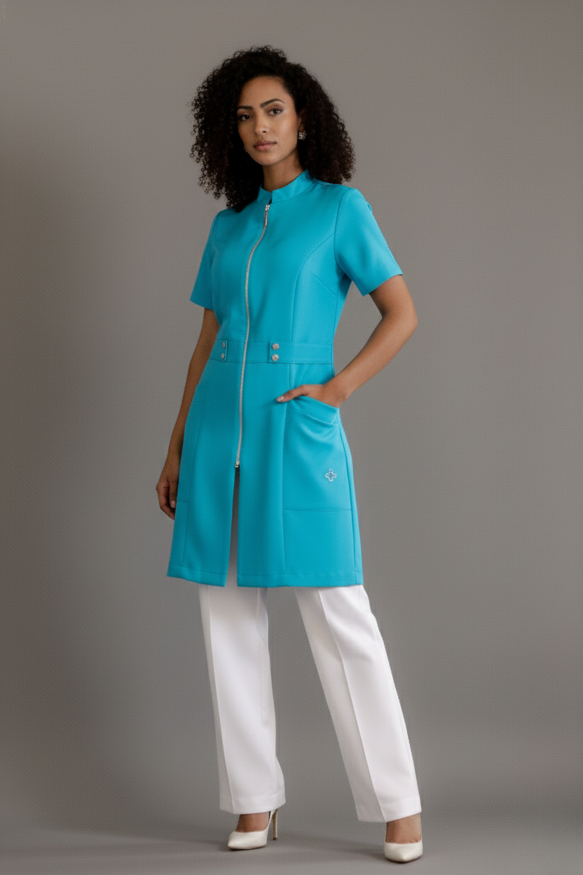 Jaleca Camila – Jaleco Feminino com Cinto Ajustável e Zíper Frontal
