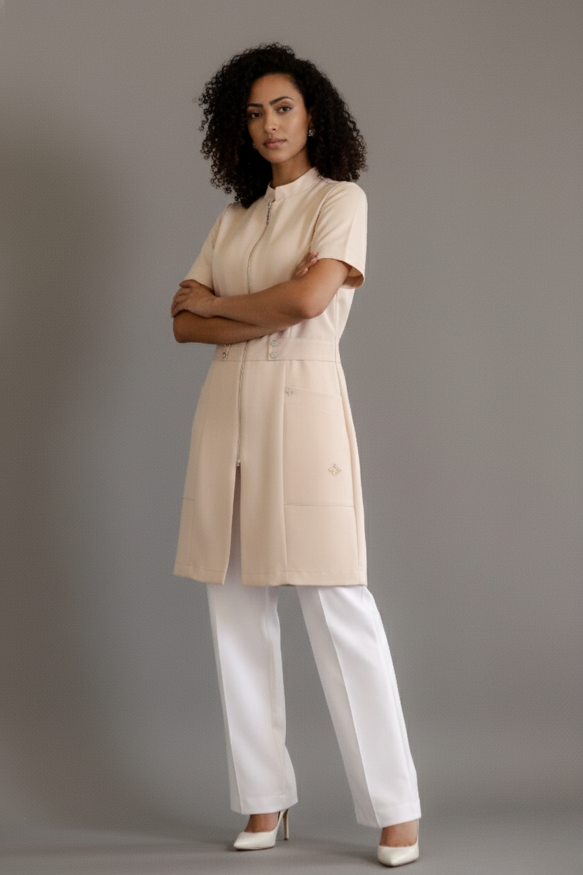 Jaleca Camila – Jaleco Feminino com Cinto Ajustável e Zíper Frontal