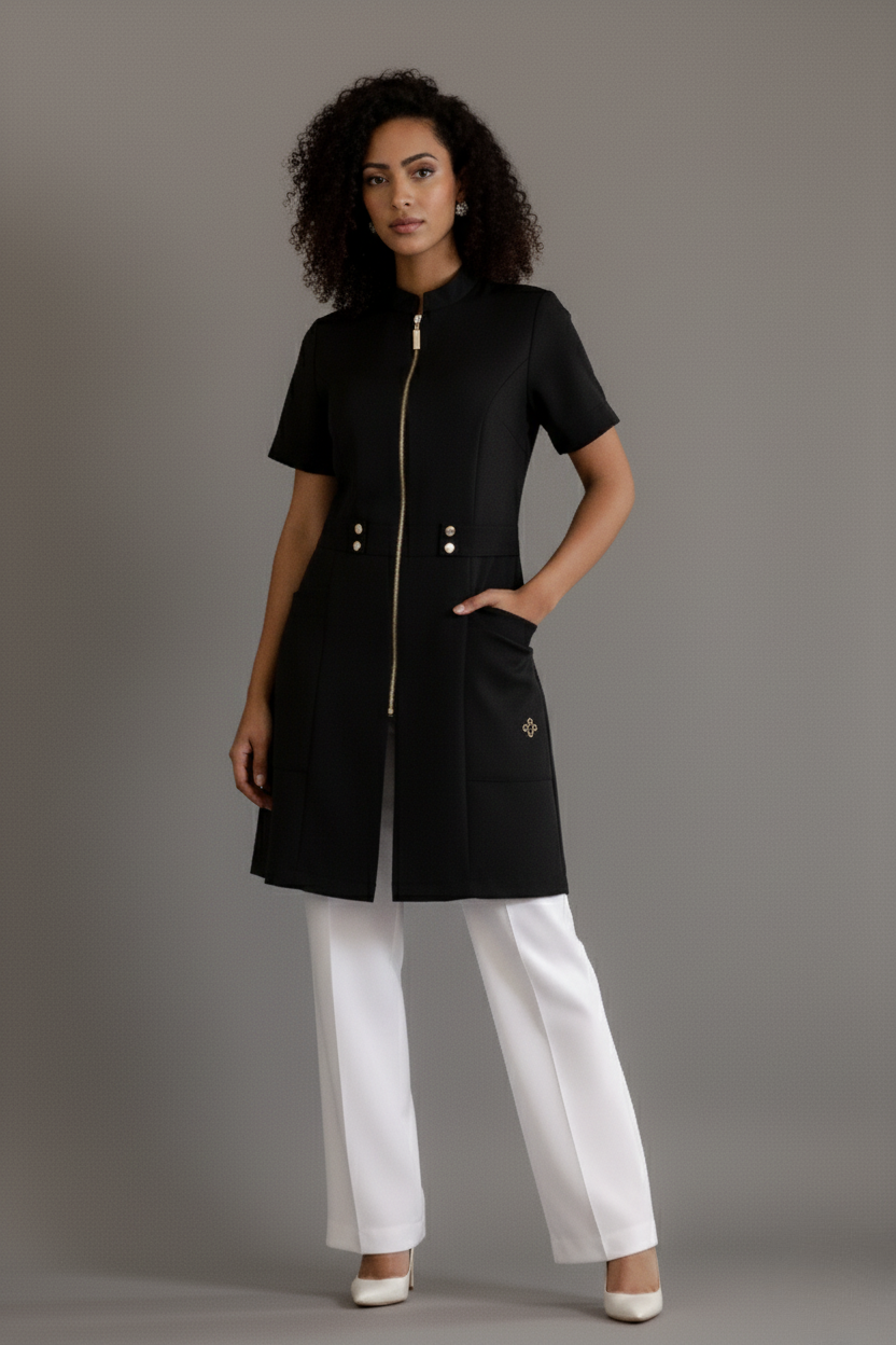 Jaleca Camila – Jaleco Feminino com Cinto Ajustável e Zíper Frontal