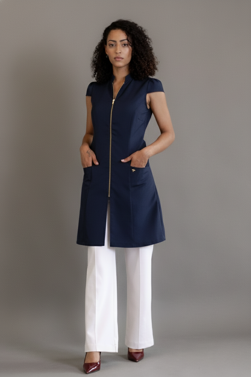 Jaleca Cereja – Jaleco Feminino sem Mangas com Zíper Frontal
