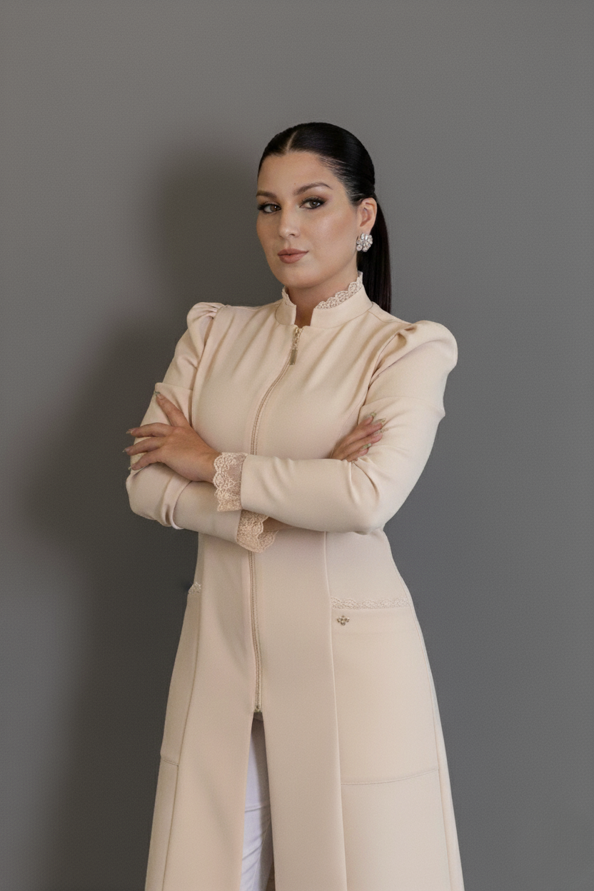 Jaleca Ellegance – Jaleco Feminino com Detalhes em Renda e Zíper Frontal