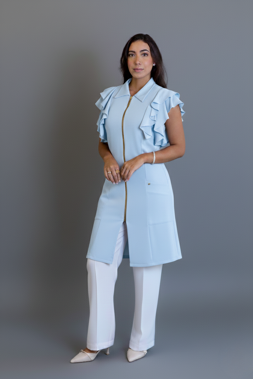 Jaleca Flor Verão azul-bebê