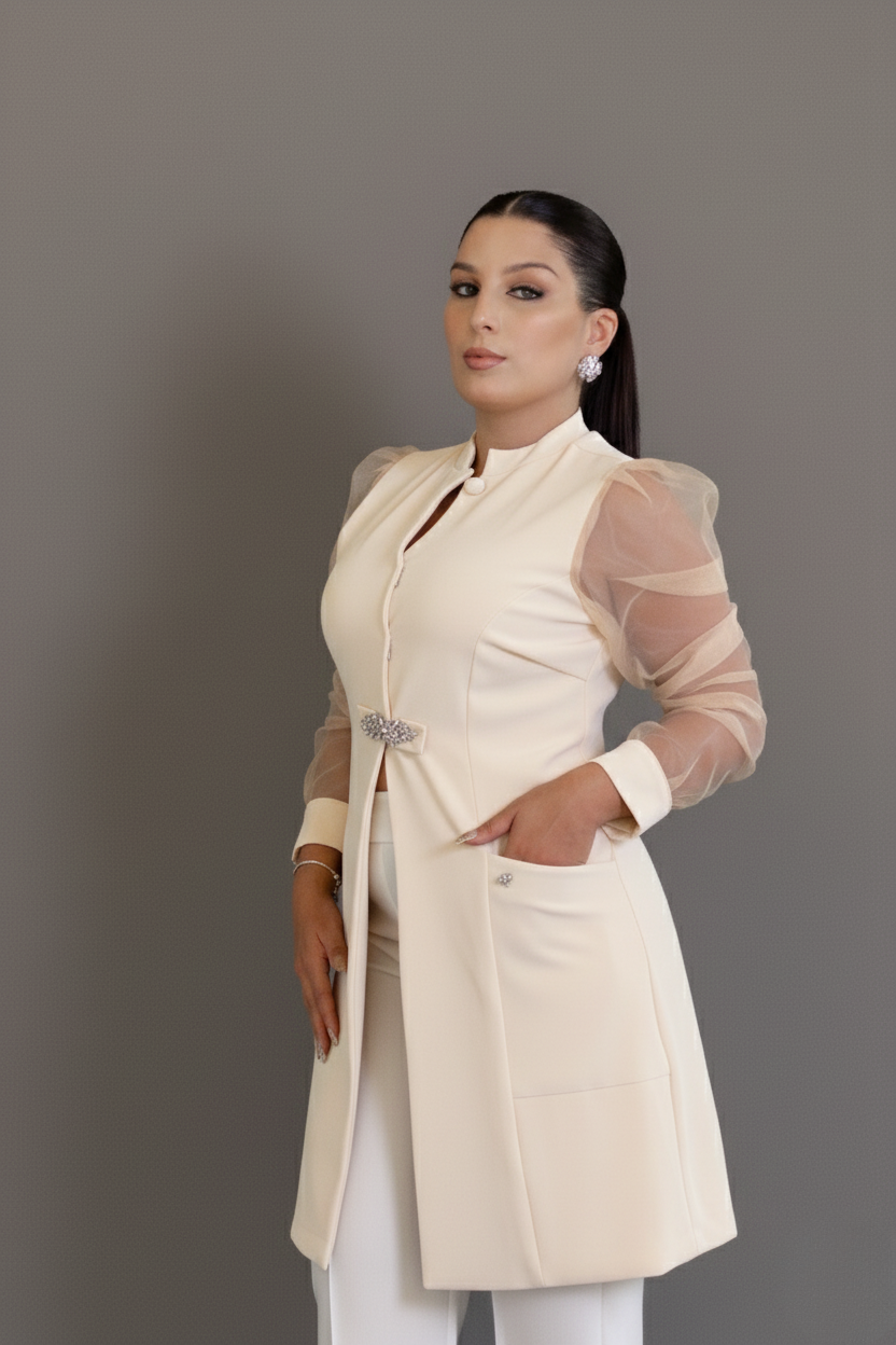 Jaleca Ísis – Jaleco Feminino  com Mangas Transparentes