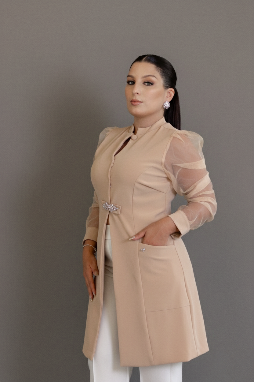 Jaleca Ísis – Jaleco Feminino  com Mangas Transparentes