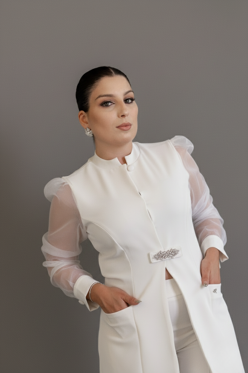 Jaleca Ísis – Jaleco Feminino  com Mangas Transparentes