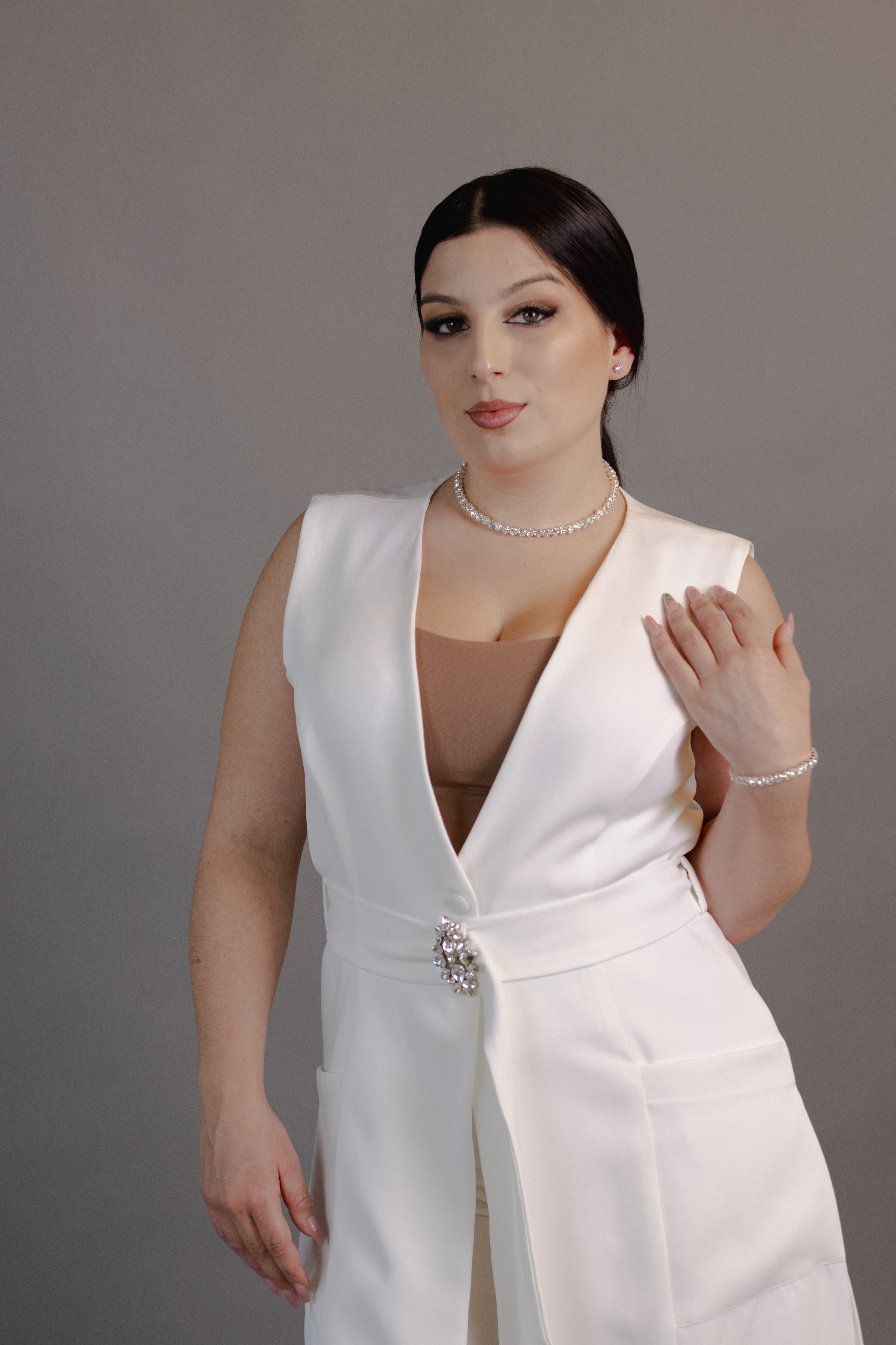 Jaleca Jessie Feminina — alongada com cinto decorado