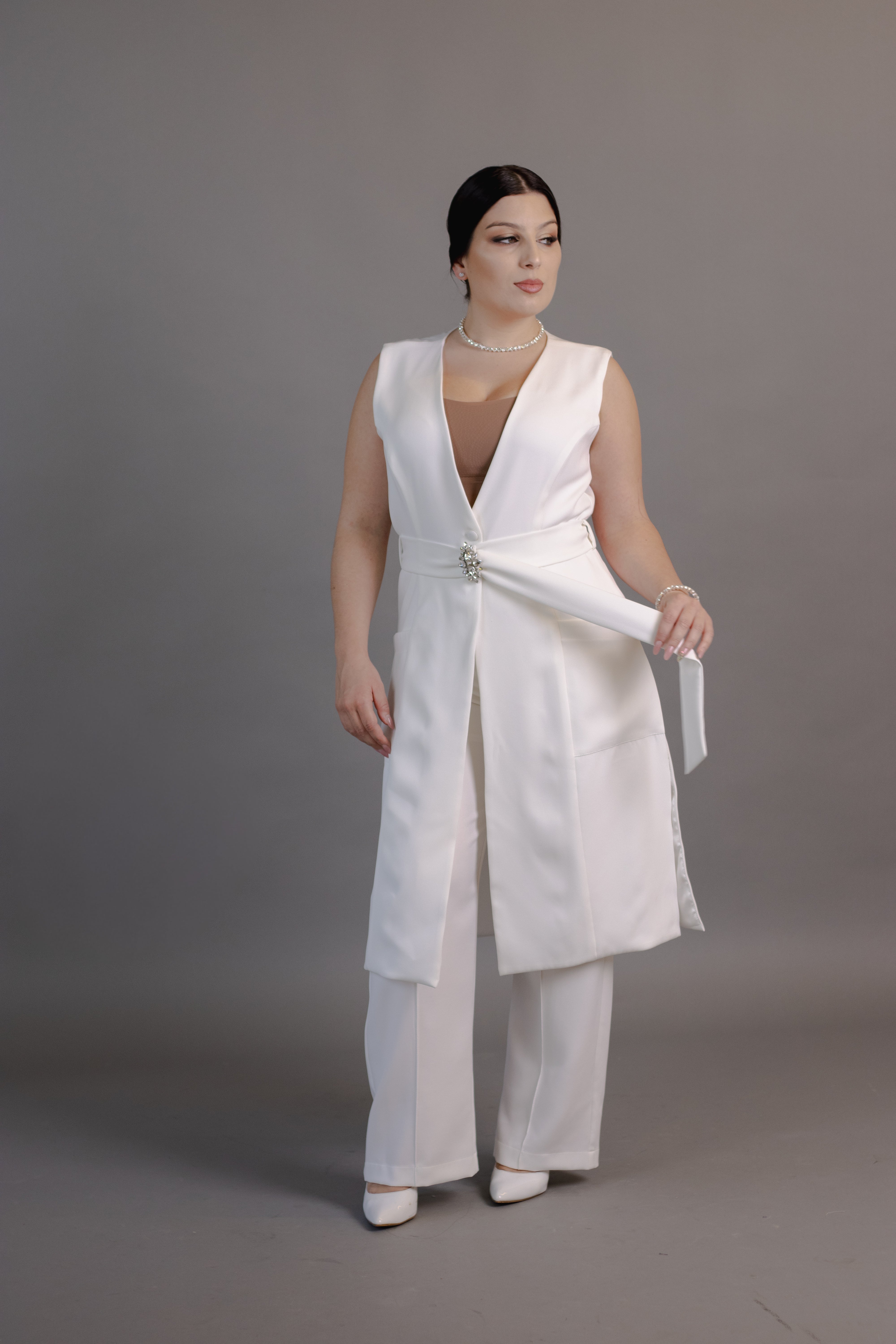 Jaleca Jessie Feminina — alongada com cinto decorado