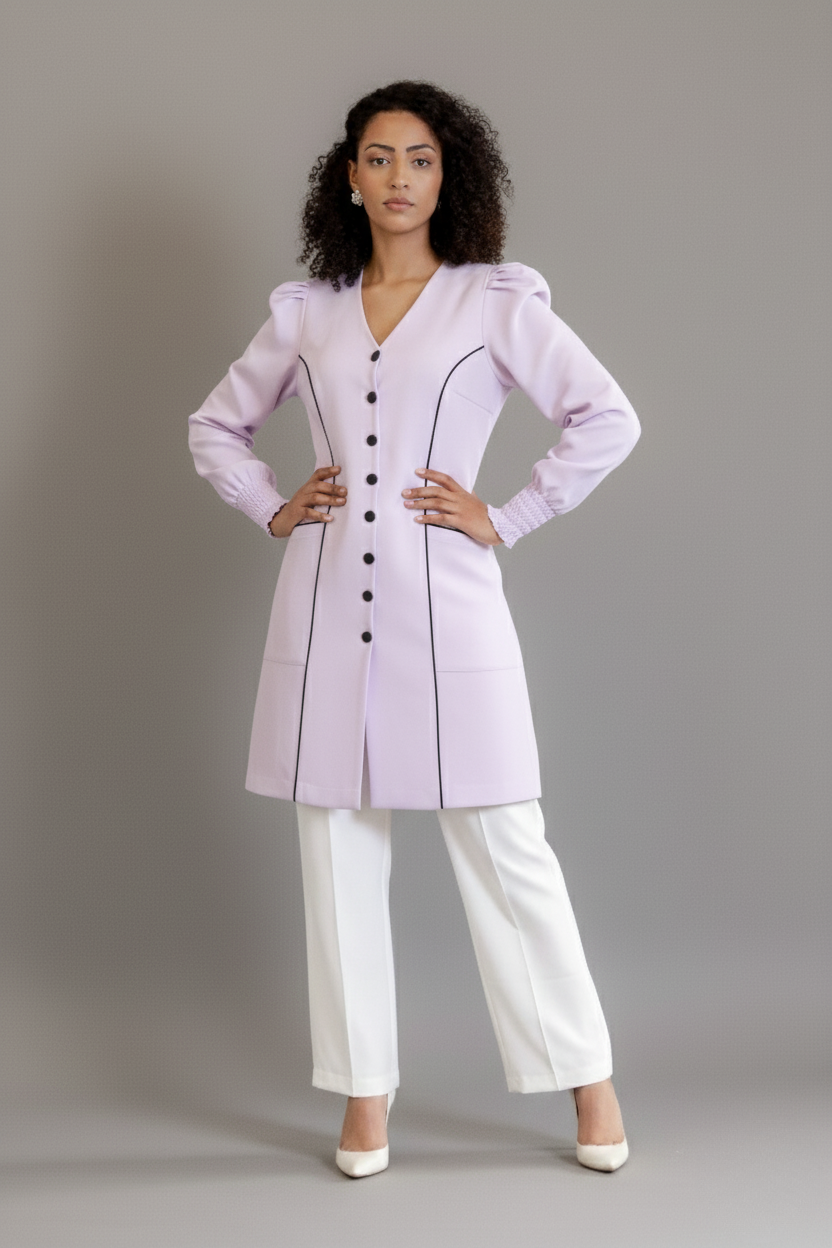 Jaleca Paris – Jaleco Feminino Acinturado com Detalhes Contrastantes