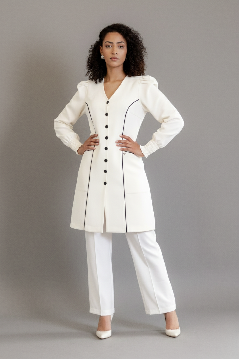 Jaleca Paris – Jaleco Feminino Acinturado com Detalhes Contrastantes