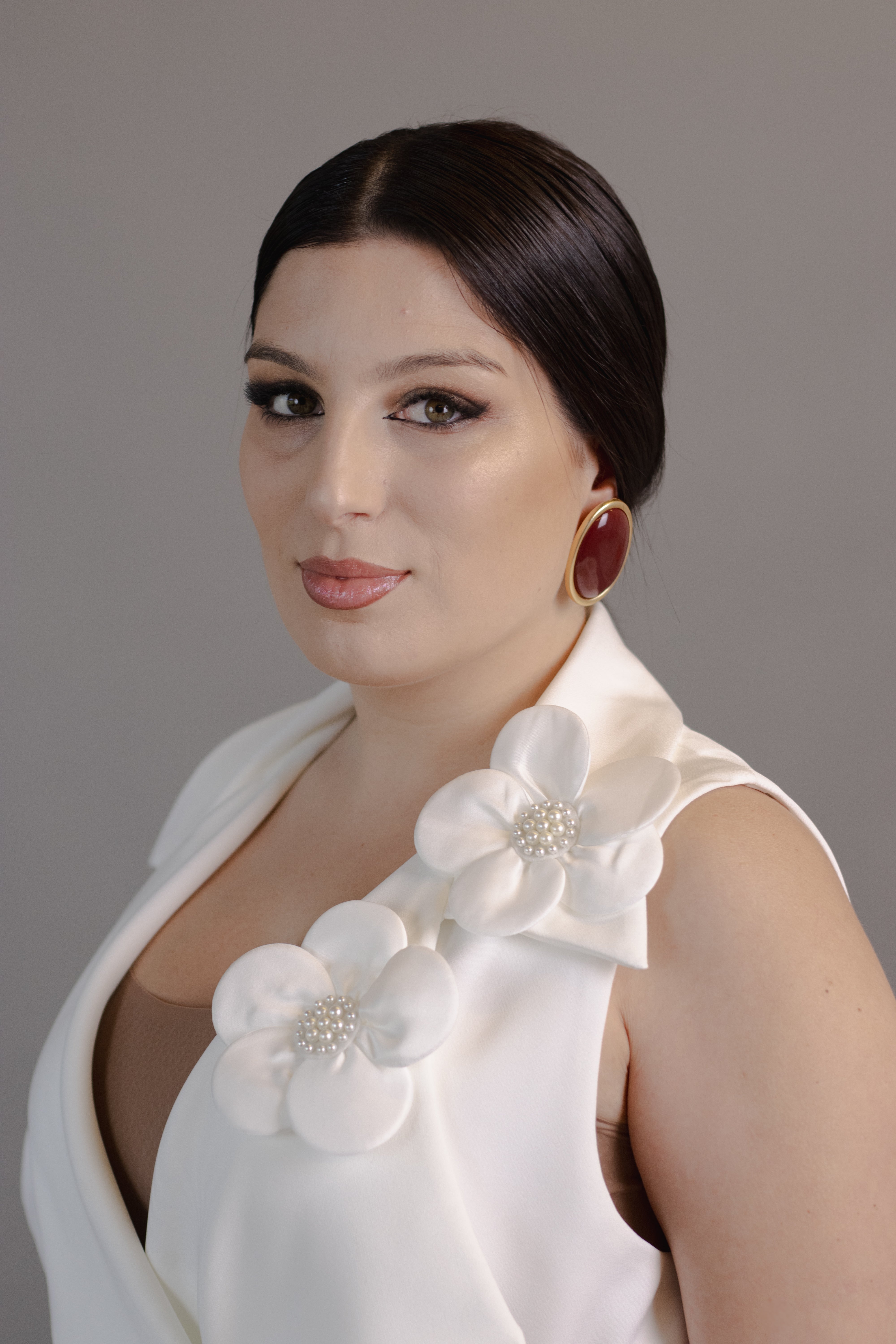 Jaleca Pérola Feminina — sem mangas com flores e cinto