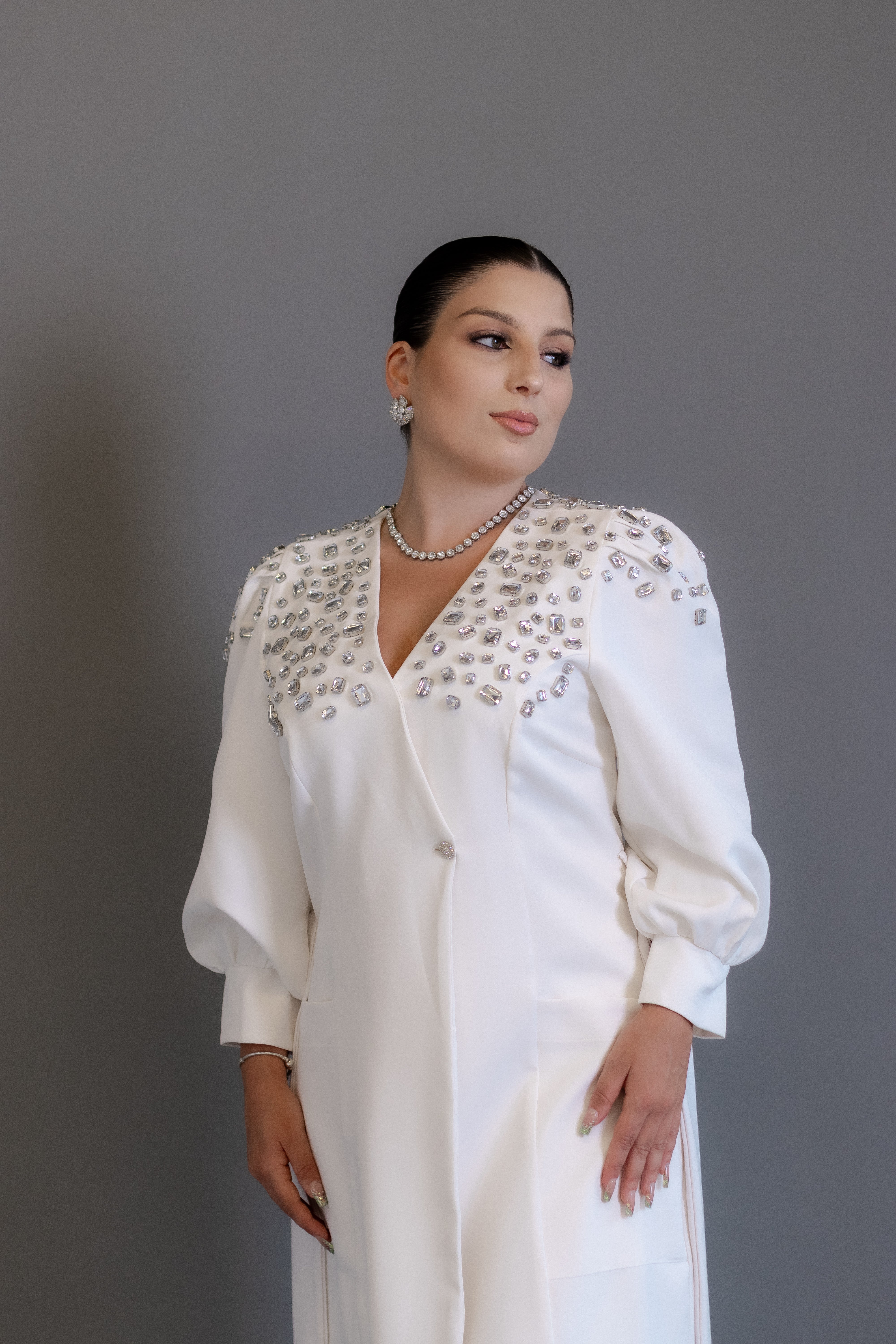 Jaleca Premium Crystal – Jaleco Feminino Branco com Aplicações Exclusivas