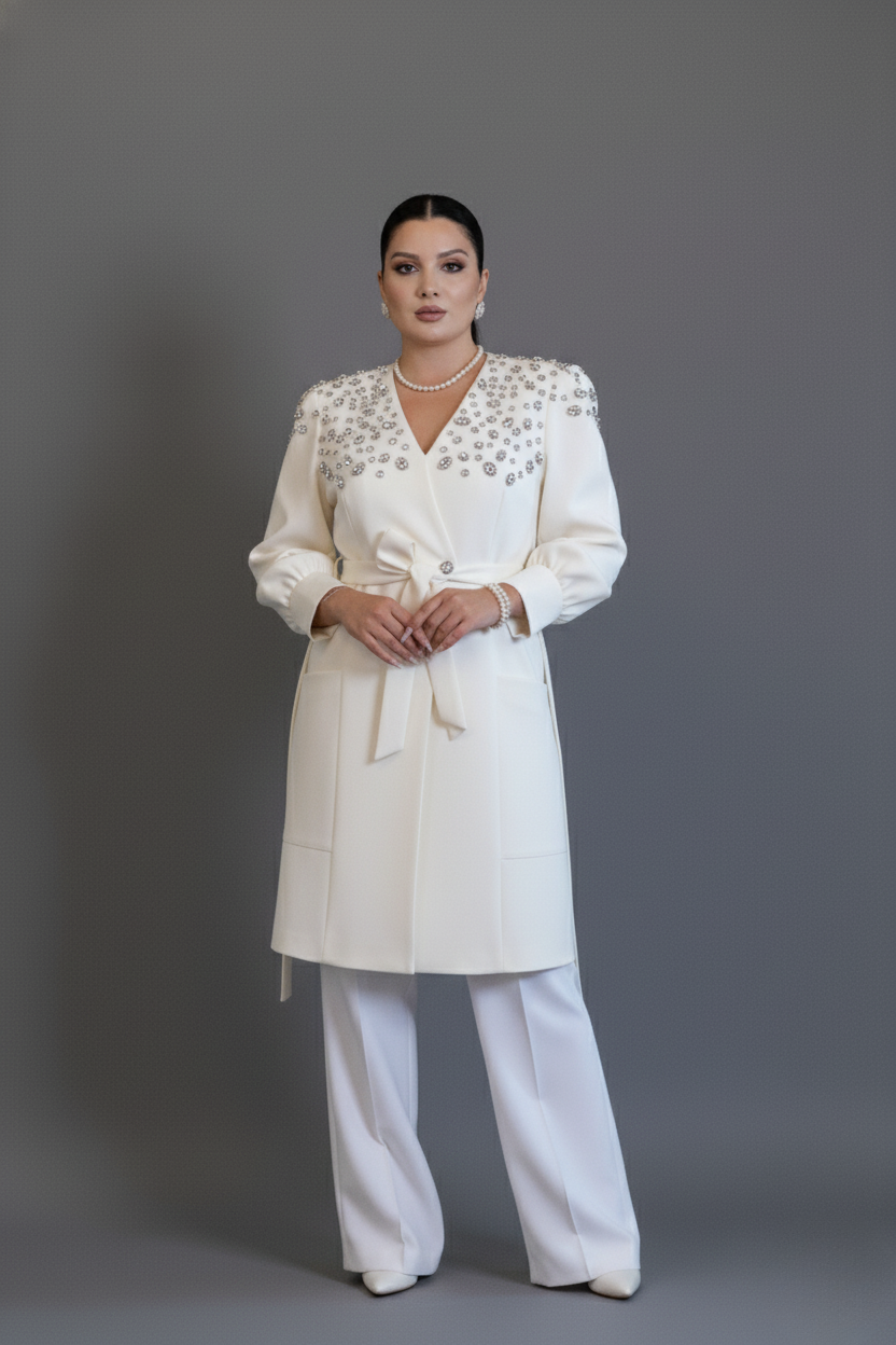 Jaleca Premium Crystal – Jaleco Feminino Branco com Aplicações Exclusivas