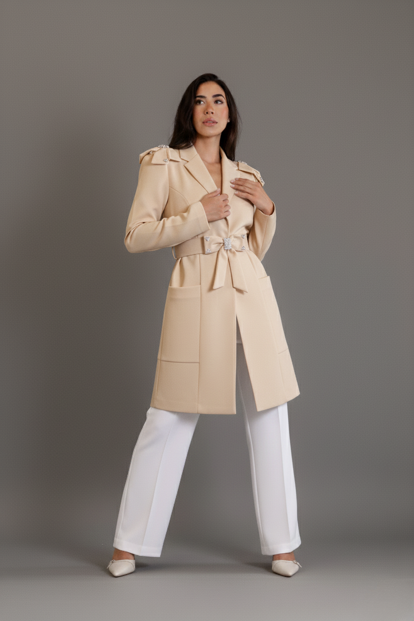 Jaleca Premium Enora – Jaleco Feminino Branco com Laços e Detalhes Exclusivos