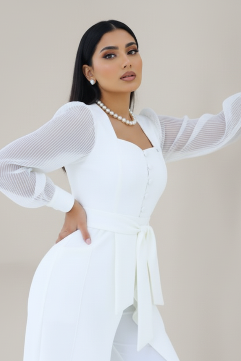 Jaleca Premium Jolie – Jaleco Feminino Branco com Mangas em Tule e Design Exclusivo