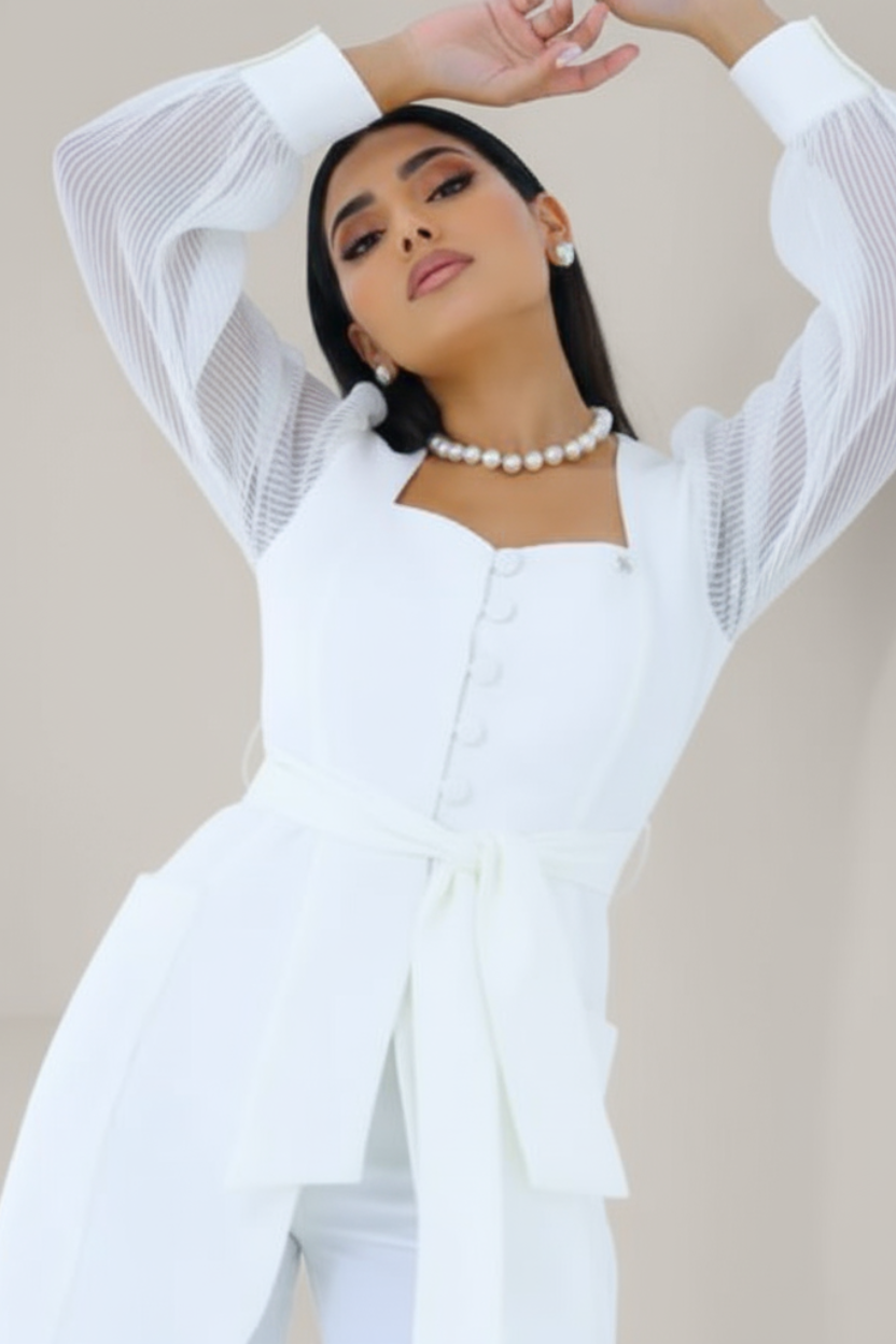 Jaleca Premium Jolie – Jaleco Feminino Branco com Mangas em Tule e Design Exclusivo
