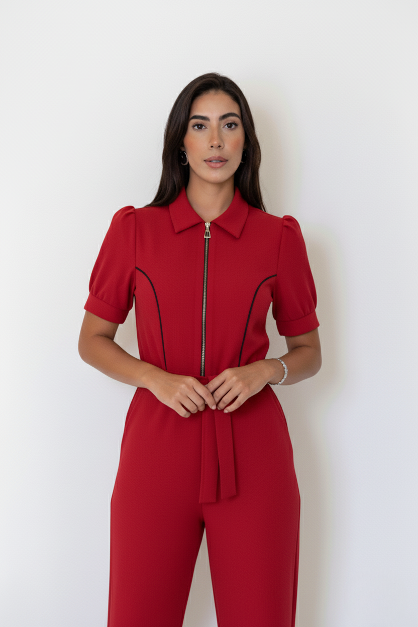 Macacão Leah – Uniforme Feminino Moderno com Zíper Dourado