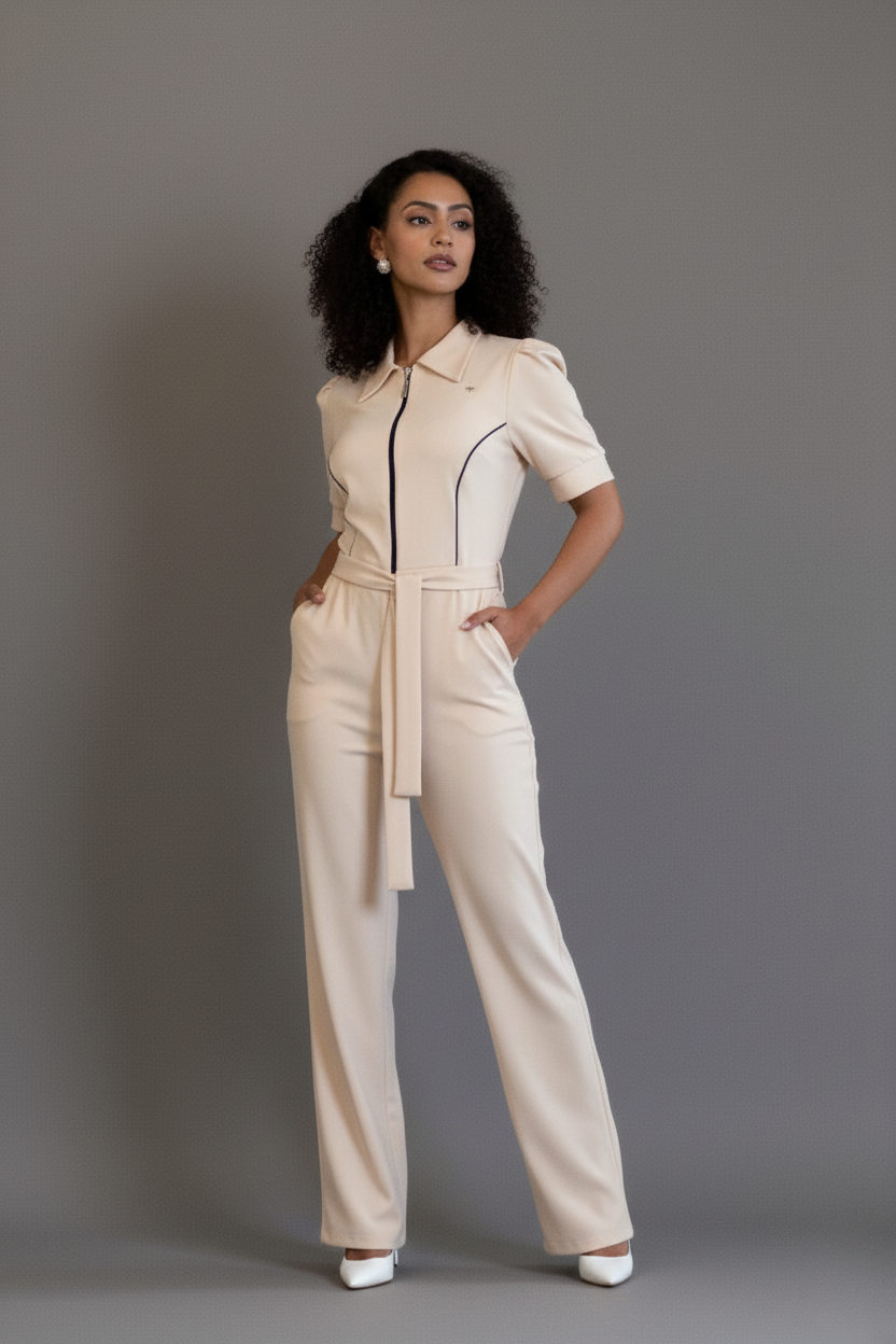 Macacão Zoe – Macacão Feminino de Trabalho com Zíper Frontal e Cinto Faixa