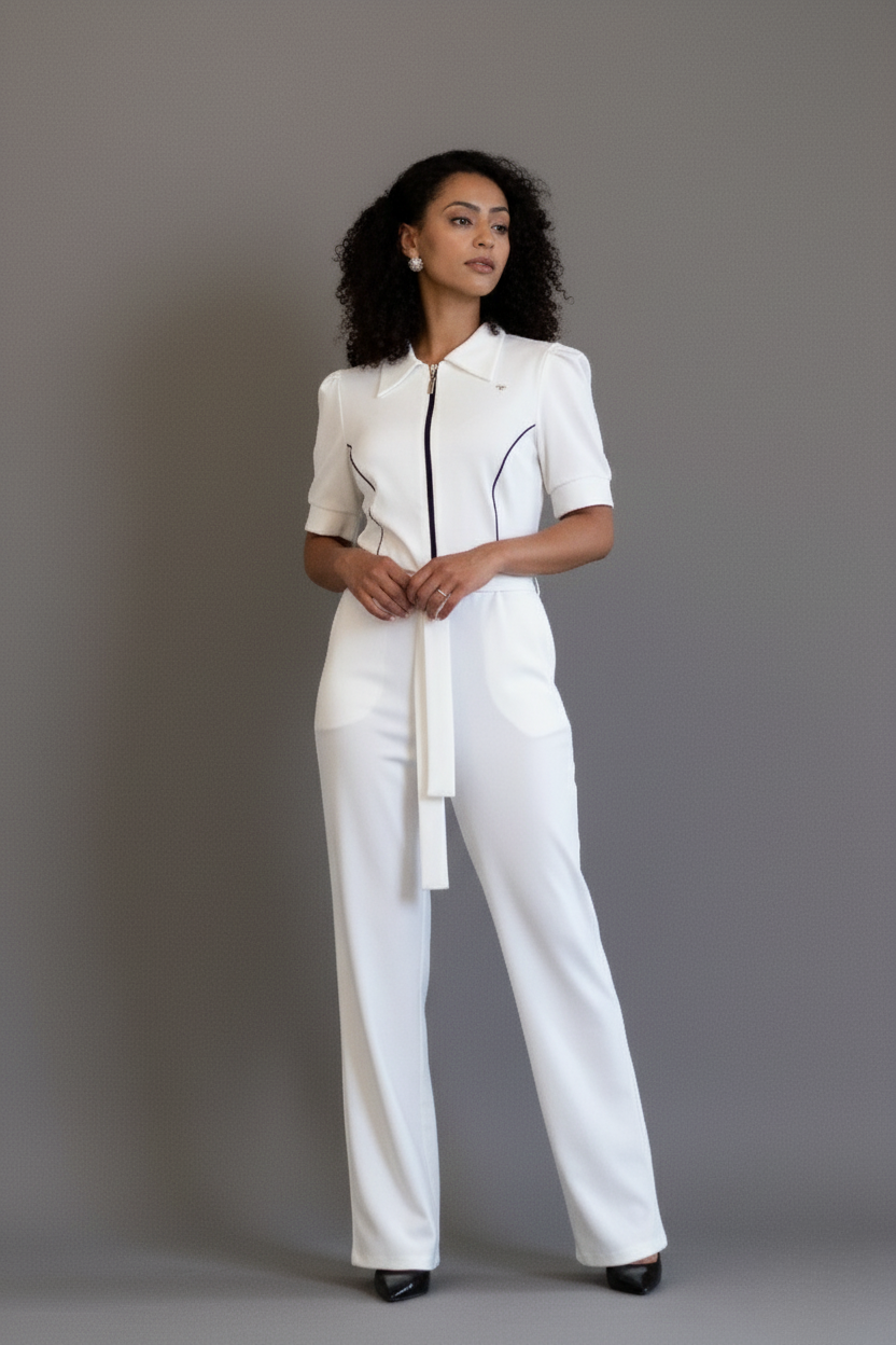 Macacão Zoe – Macacão Feminino de Trabalho com Zíper Frontal e Cinto Faixa