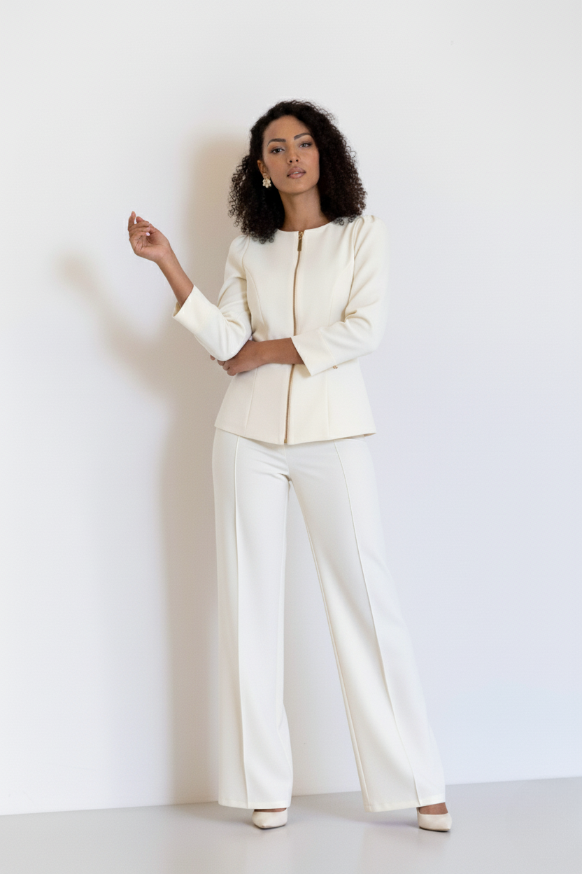 Scrub Bella – Scrub Feminino Acinturado com Zíper Frontal e Manga Longa