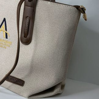 Amélie Bag – Bolsa Feminina Estruturada em Tecido com Detalhes em Couro