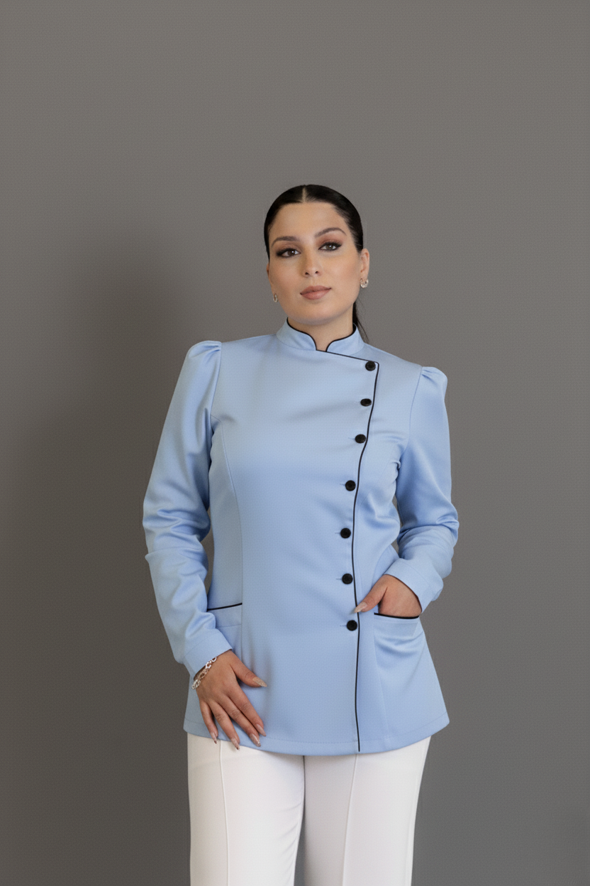 Dólmã Clara – Dólmã Feminina para Chef com Botões Contrastantes