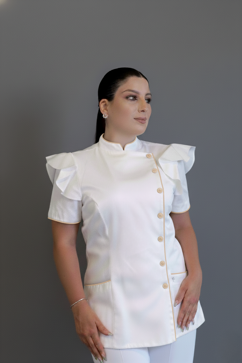 Dólmã Maysa 1 – Dólmã Feminina com Babados e Botões Contrastantes