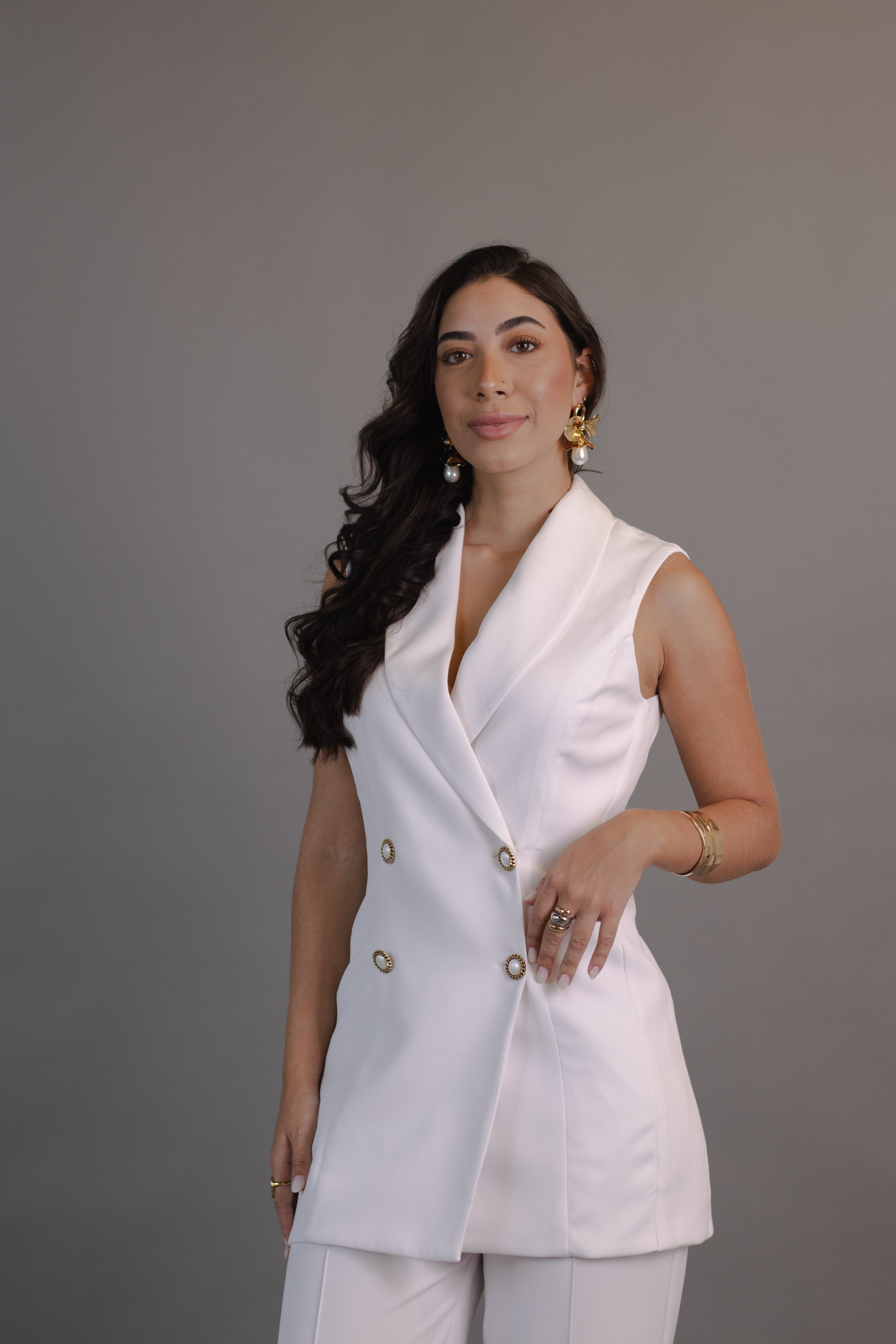 Fato Mariana — blazer alongado sem mangas