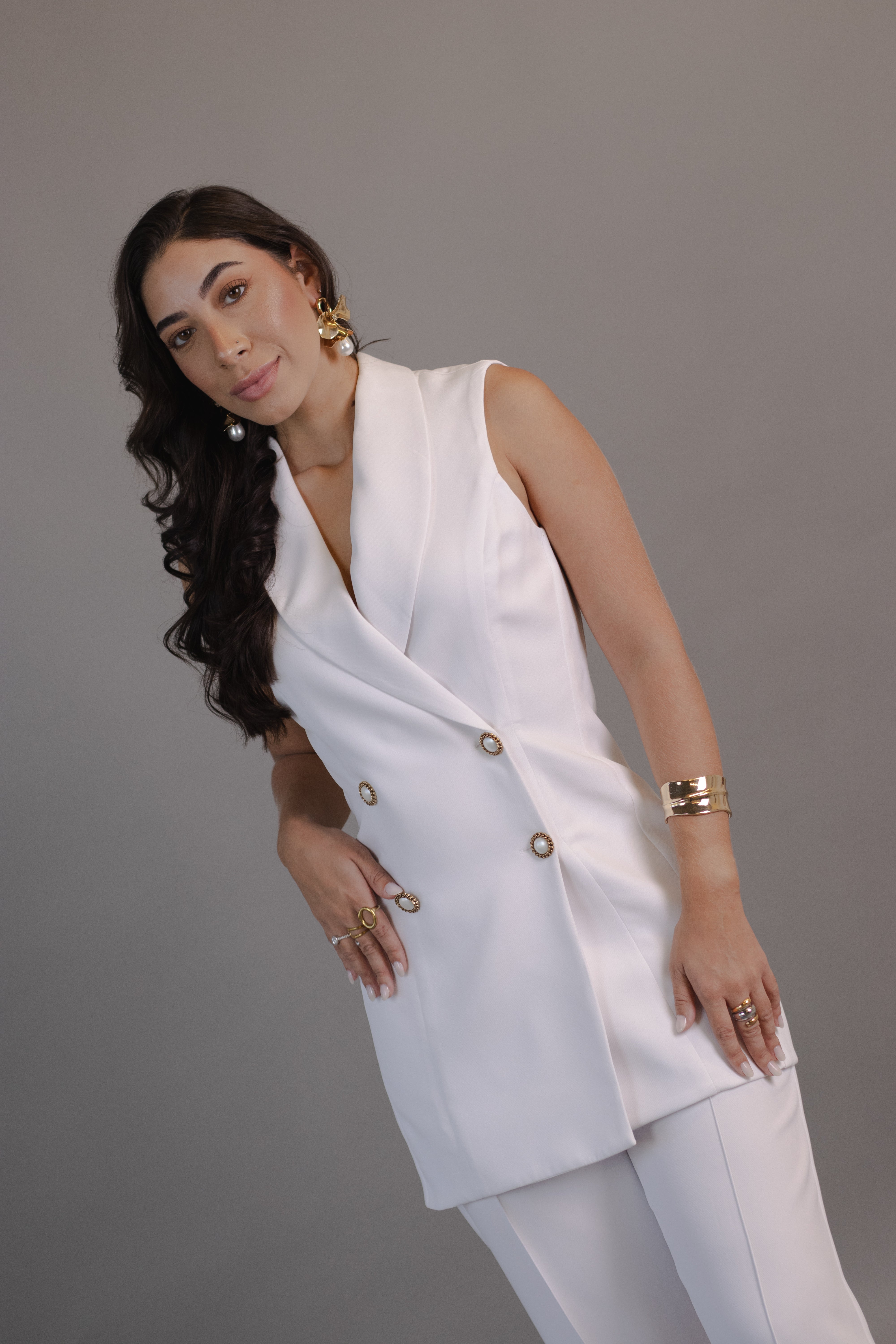 Fato Mariana — blazer alongado sem mangas