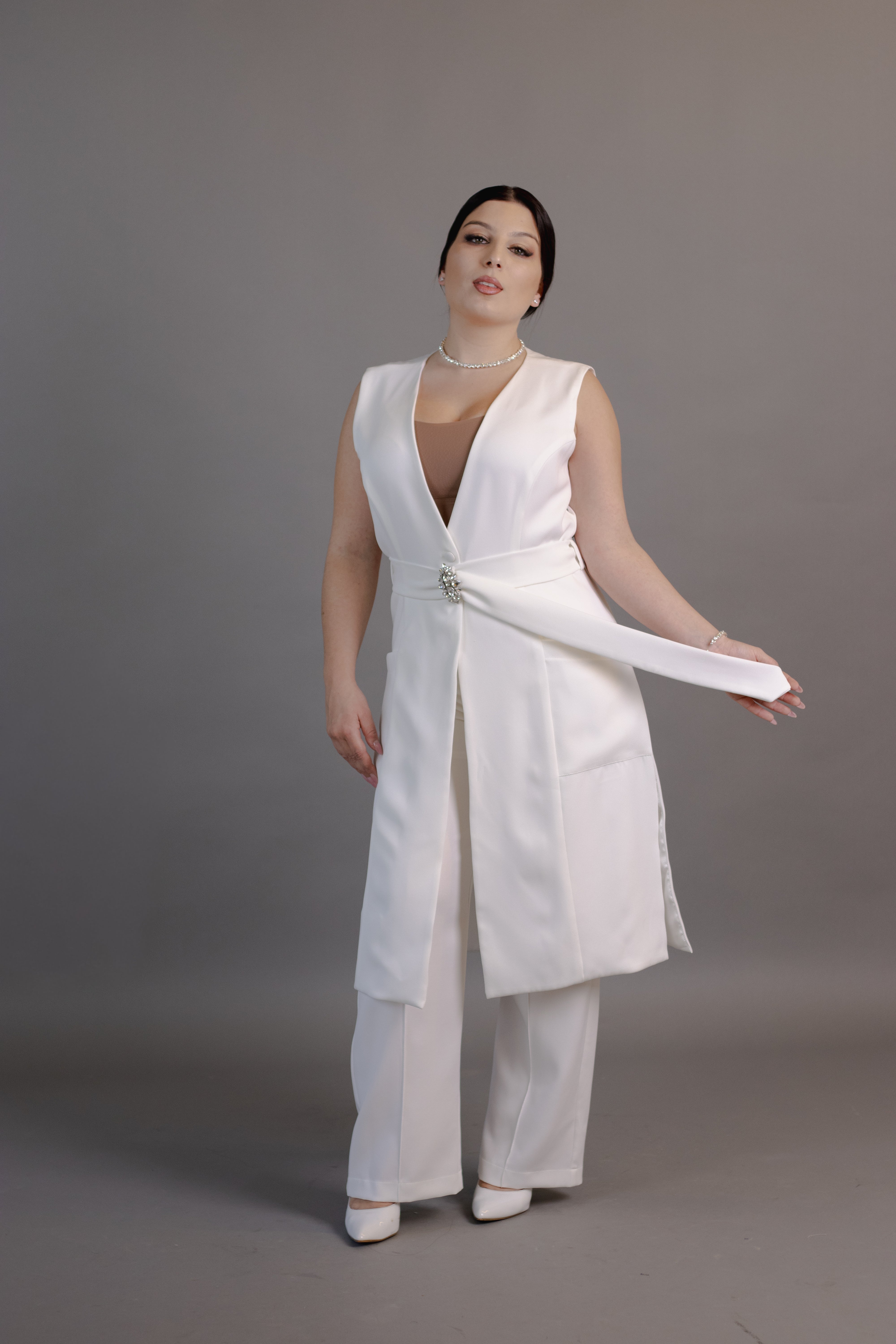 Jaleca Jessie Feminina — alongada com cinto decorado