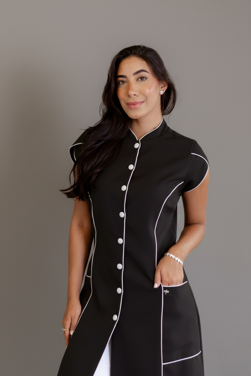 Jaleca Layla 2 – Jaleco Feminino Acinturado com Mangas Curtas